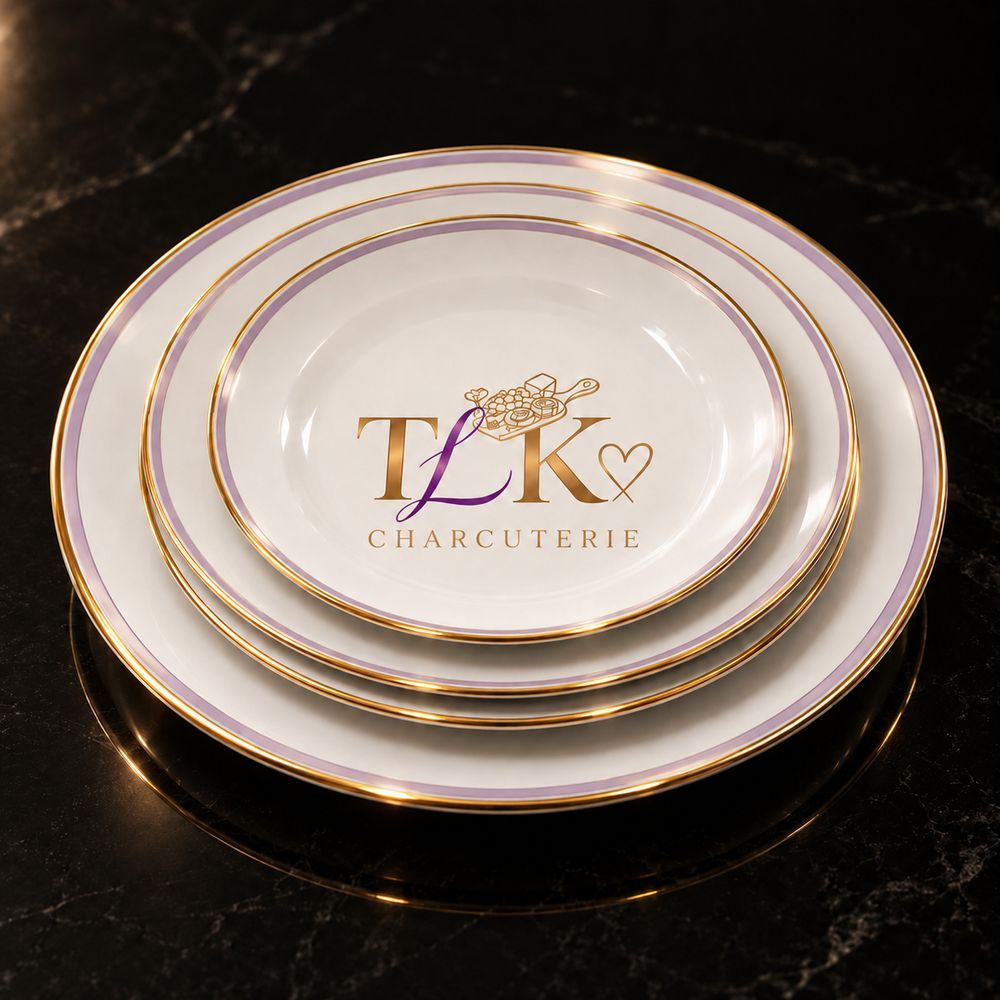 Elegant TLK plate set with gold and lavender detail